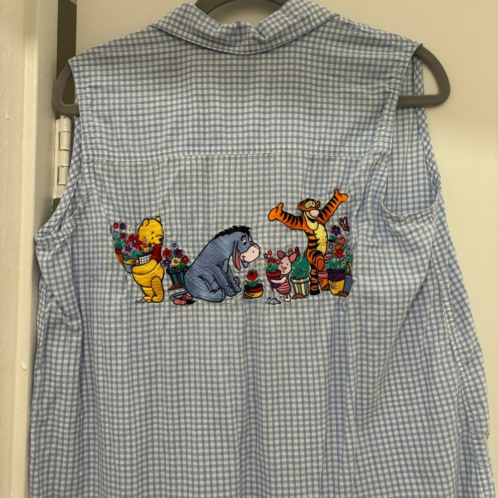 DISNEY Winnie the Pooh Gingham Embroidered Button Top